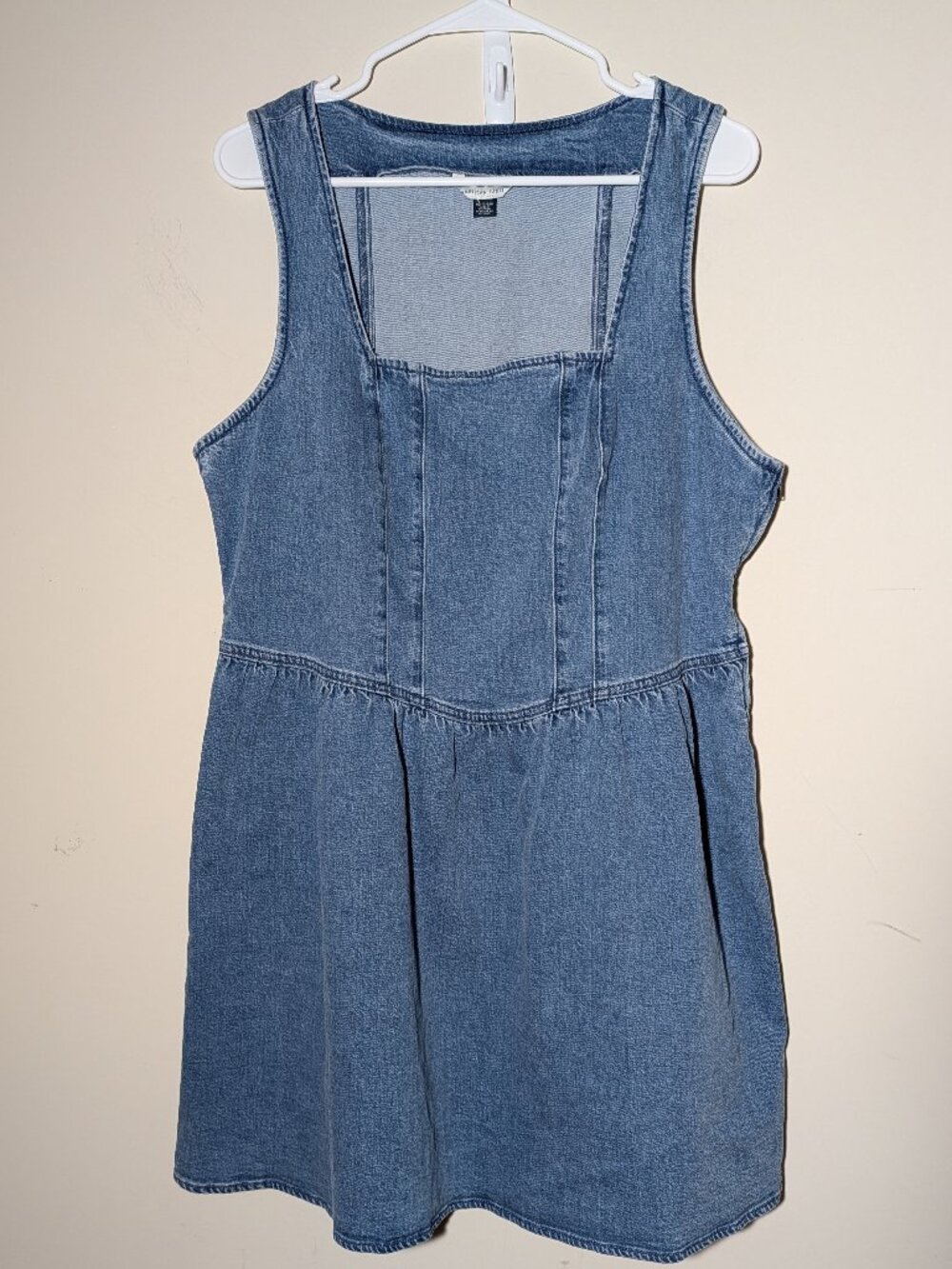 American Eagle Square Neckline Sleeveless Stretch Denim Mini Dress Size XL Blue